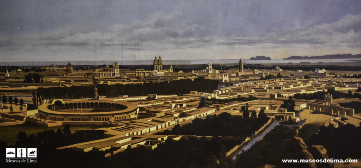 Pinacoteca Ignacio Merino, pintura moderna con vista panorámica de la ciudad de Lima en época virreinal colonial